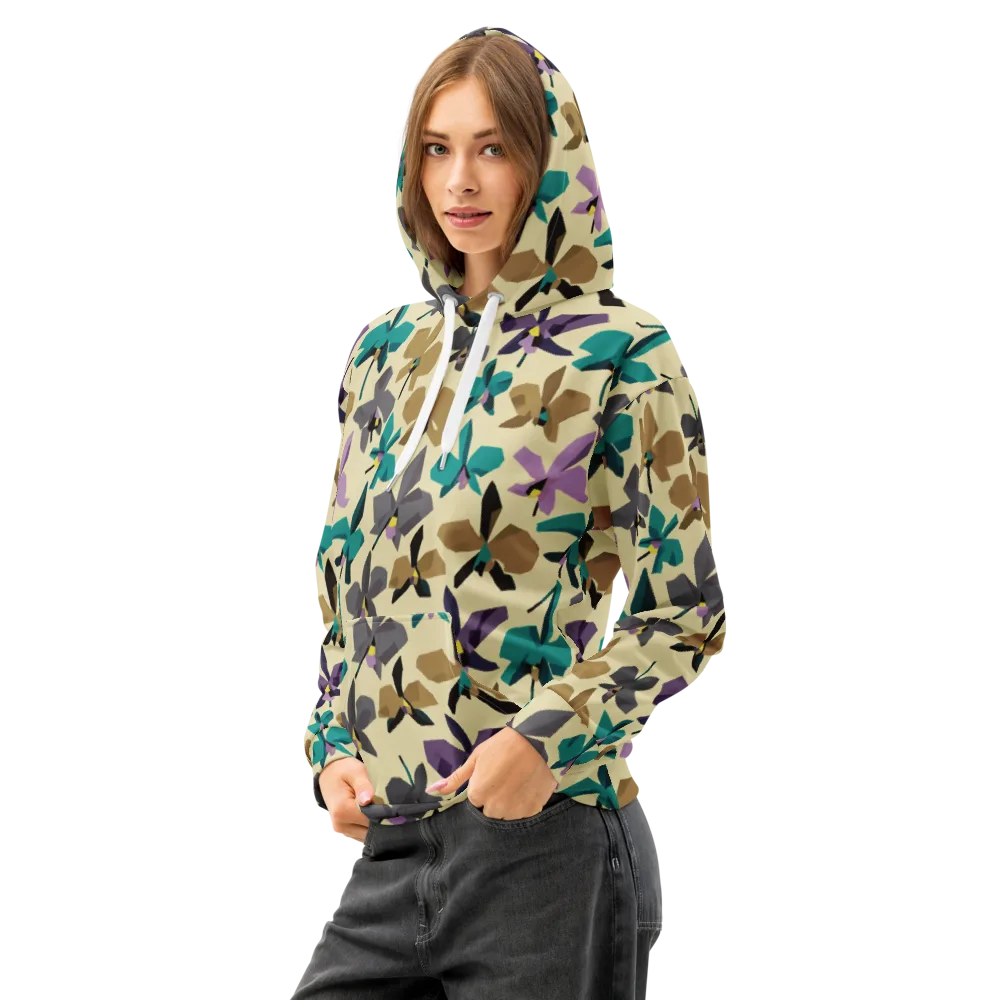 Indigo Petal Circuit on Cotton Hoodie — Left Front