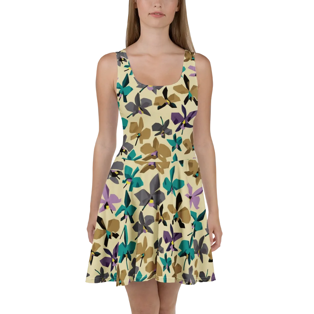 Indigo Petal Circuit on Skater Dress — Front