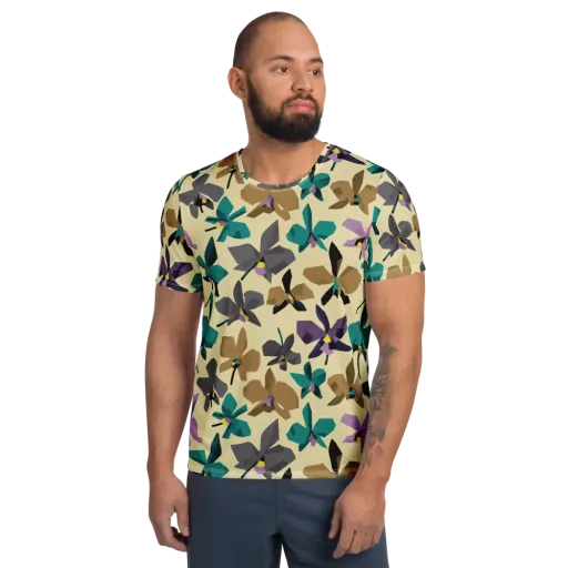Indigo Petal Circuit on a Men's Athletic T-Shirt