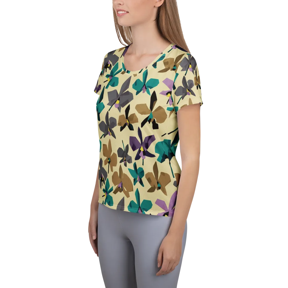 Indigo Petal Circuit on Women's Athletic T-Shirt — Left