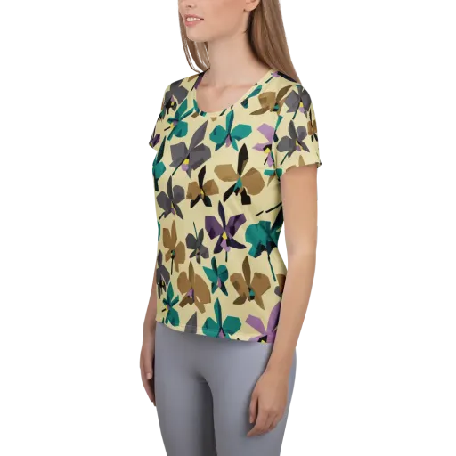 Indigo Petal Circuit on a Women's Athletic T-Shirt