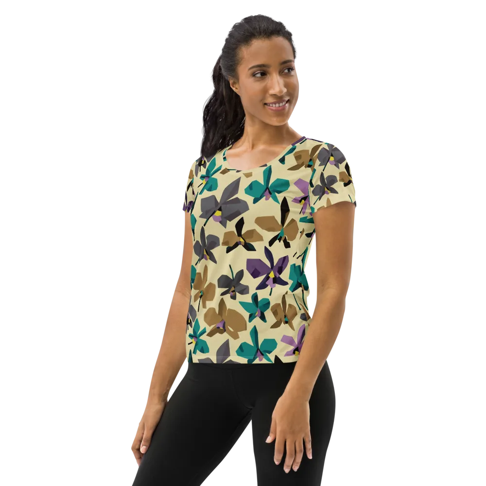 Indigo Petal Circuit on Women's Athletic T-Shirt — Left