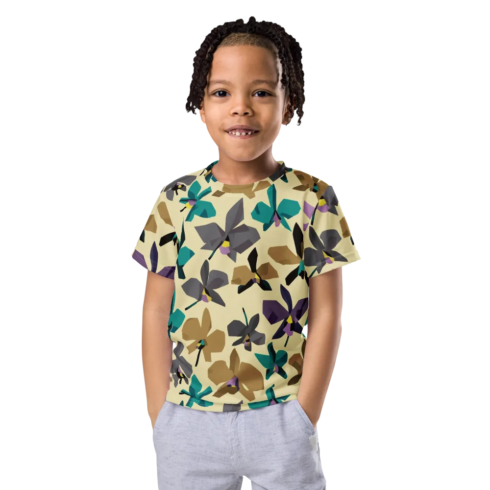 Indigo Petal Circuit on Kids Crew Neck T-Shirt — Front