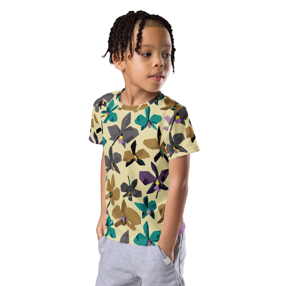 Indigo Petal Circuit on Kids Crew Neck T-Shirt — Left Front