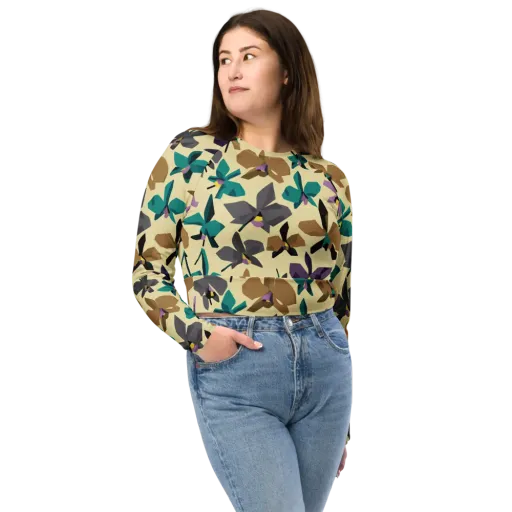 Indigo Petal Circuit on a Long Sleeve Crop Top