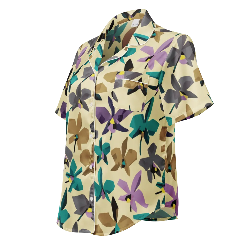 Indigo Petal Circuit on Women's Short Sleeve Pajama Top — Left Front