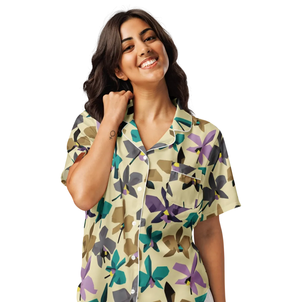 Indigo Petal Circuit on Women's Short Sleeve Pajama Top — Front