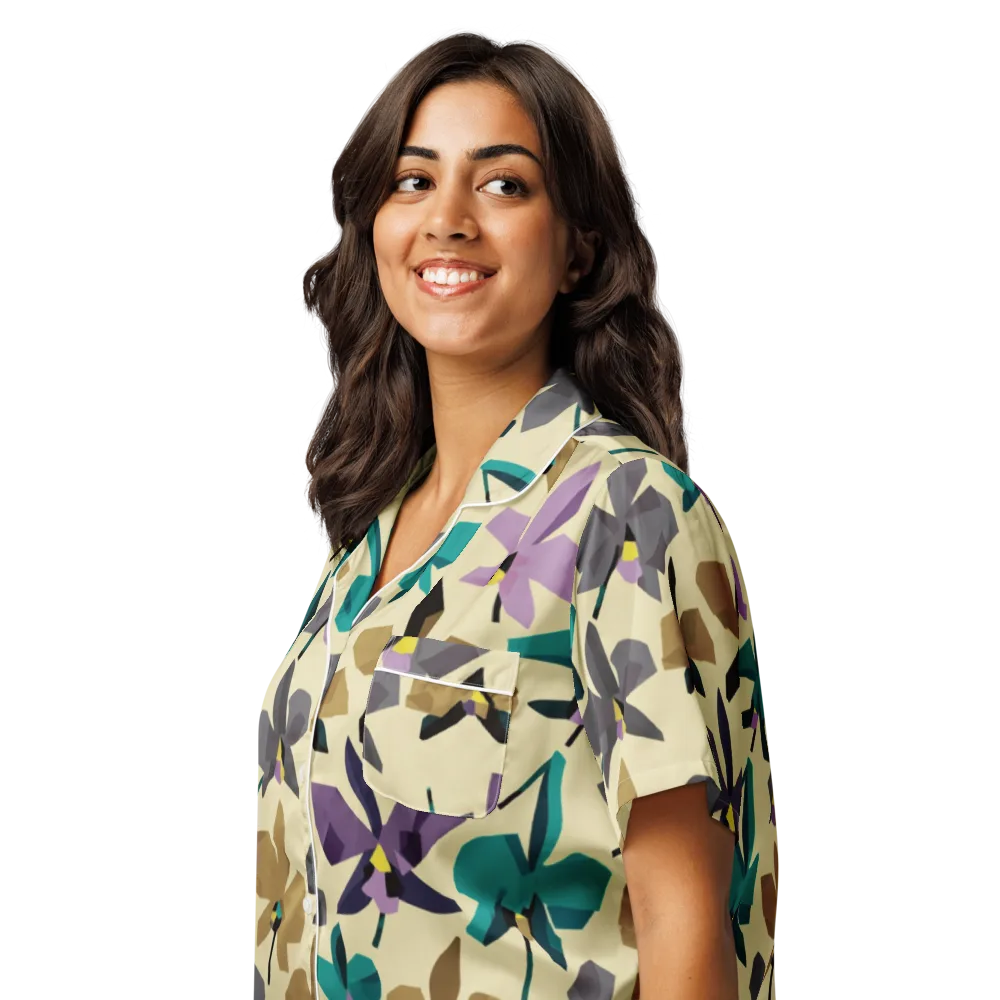 Indigo Petal Circuit on Women's Short Sleeve Pajama Top — Left Front