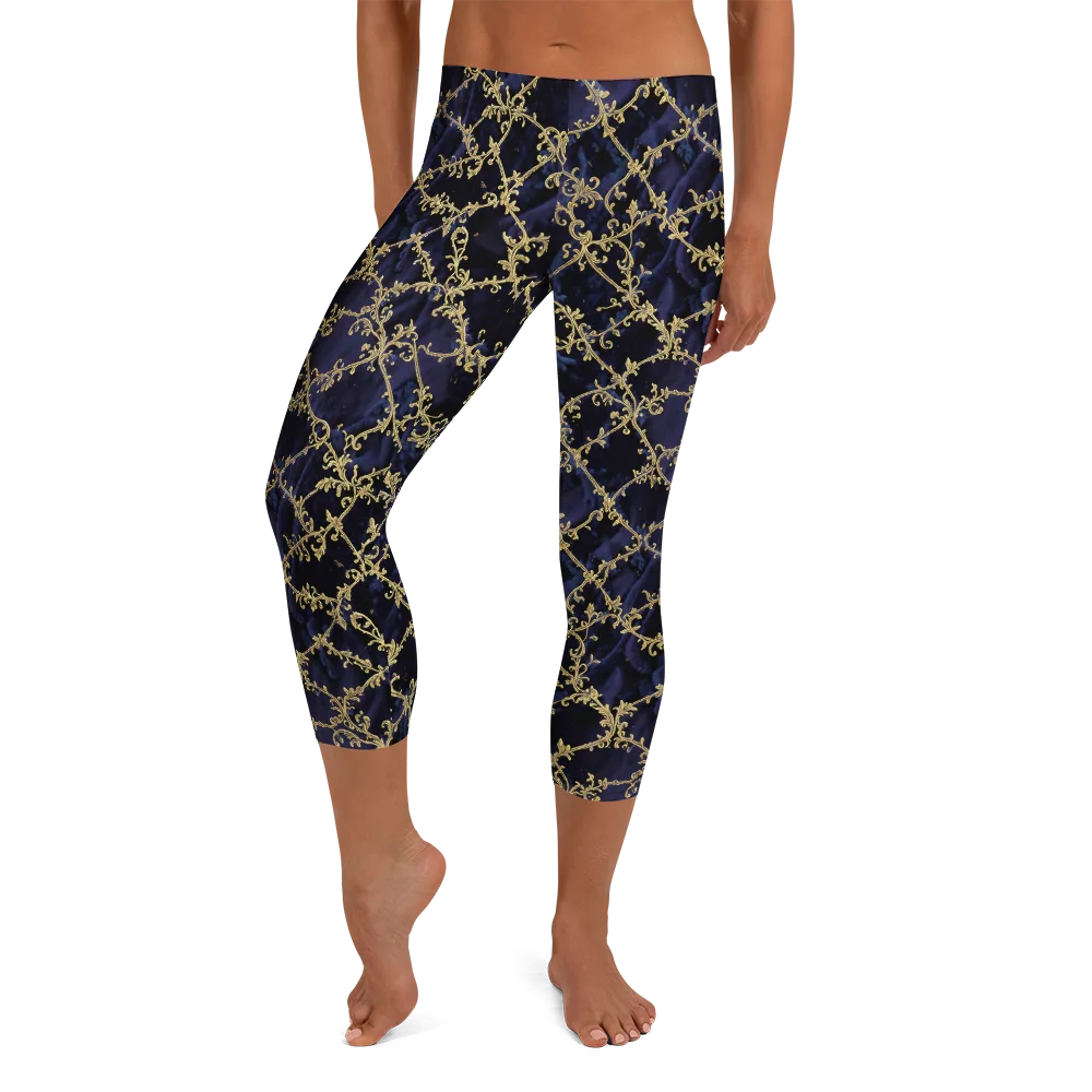 Midnight Filigree on Capri Leggings — Front