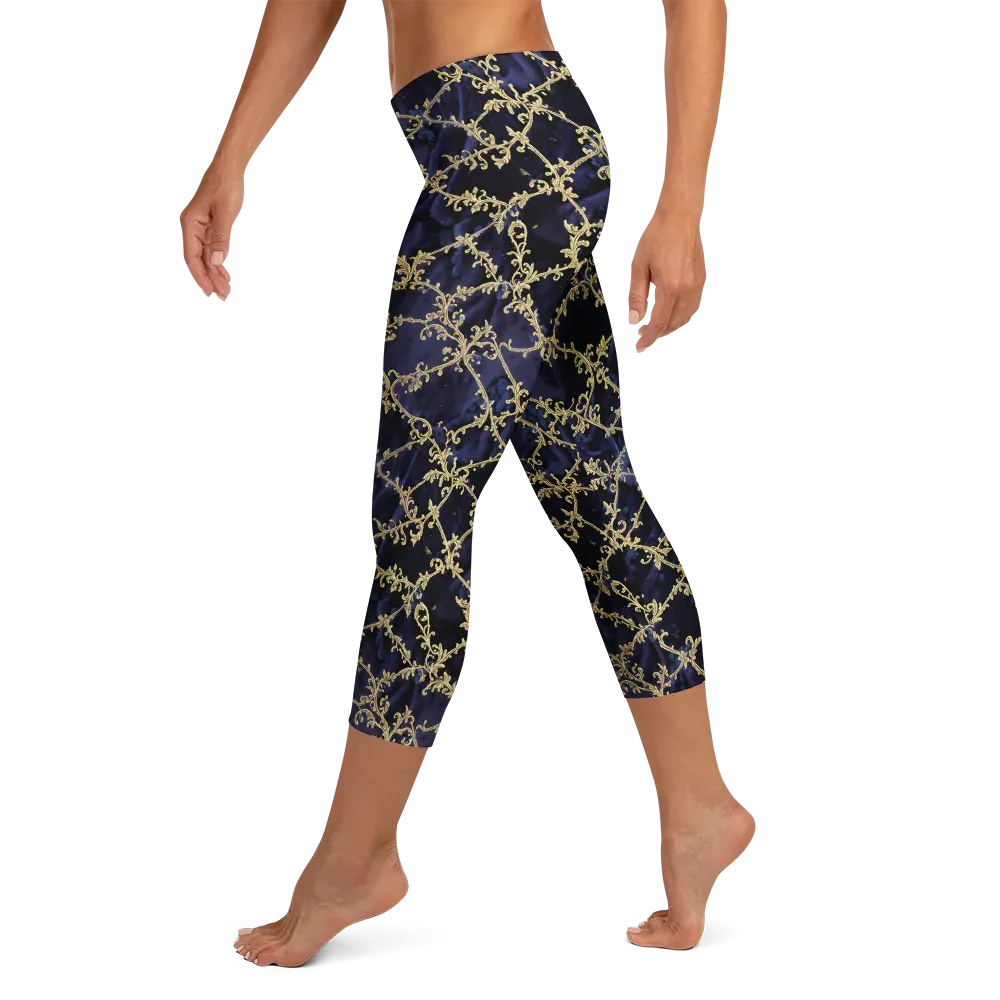 Midnight Filigree on Capri Leggings — Left