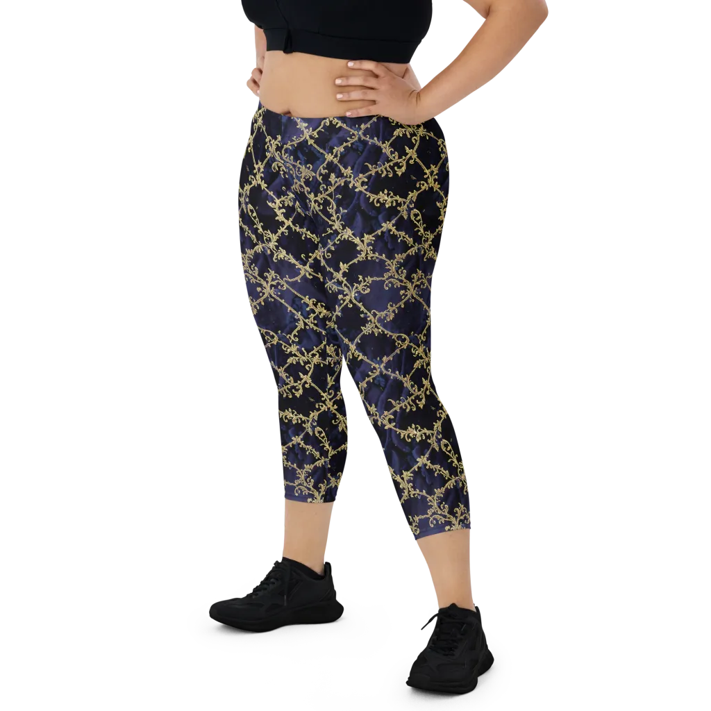 Midnight Filigree on Capri Leggings — Front