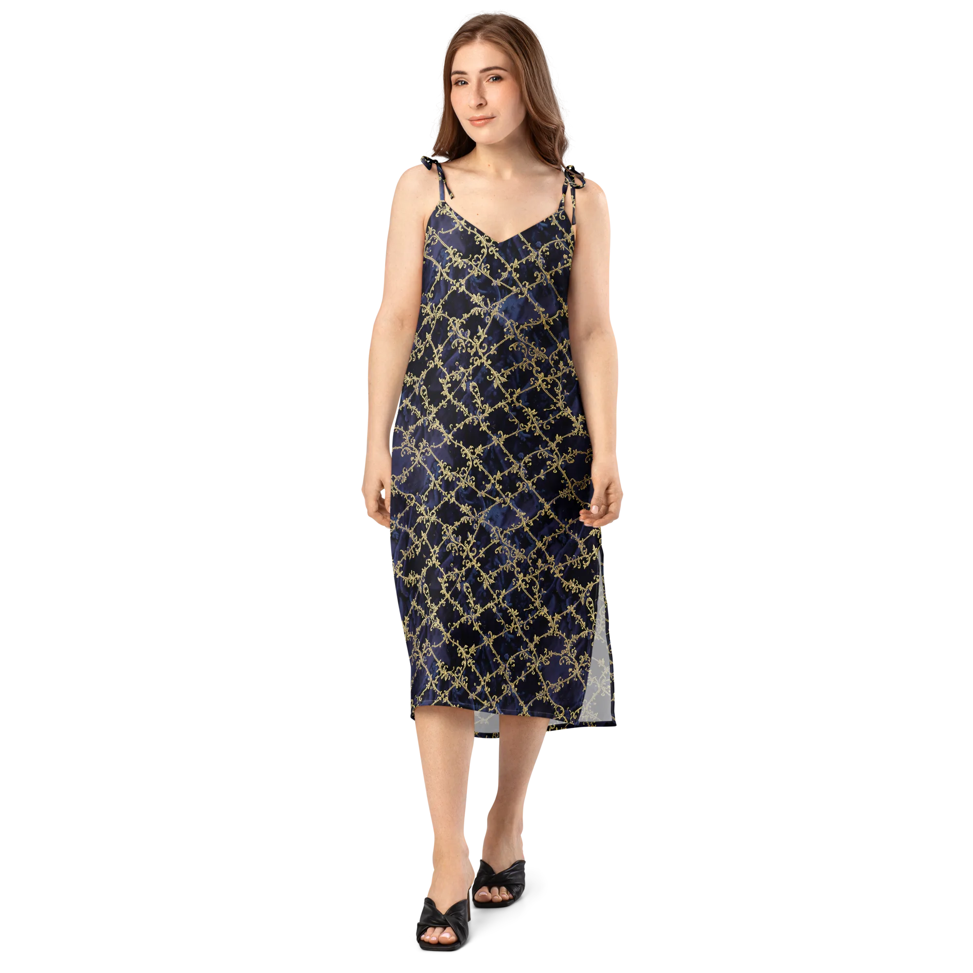Midnight Filigree on Slip Dress — Front