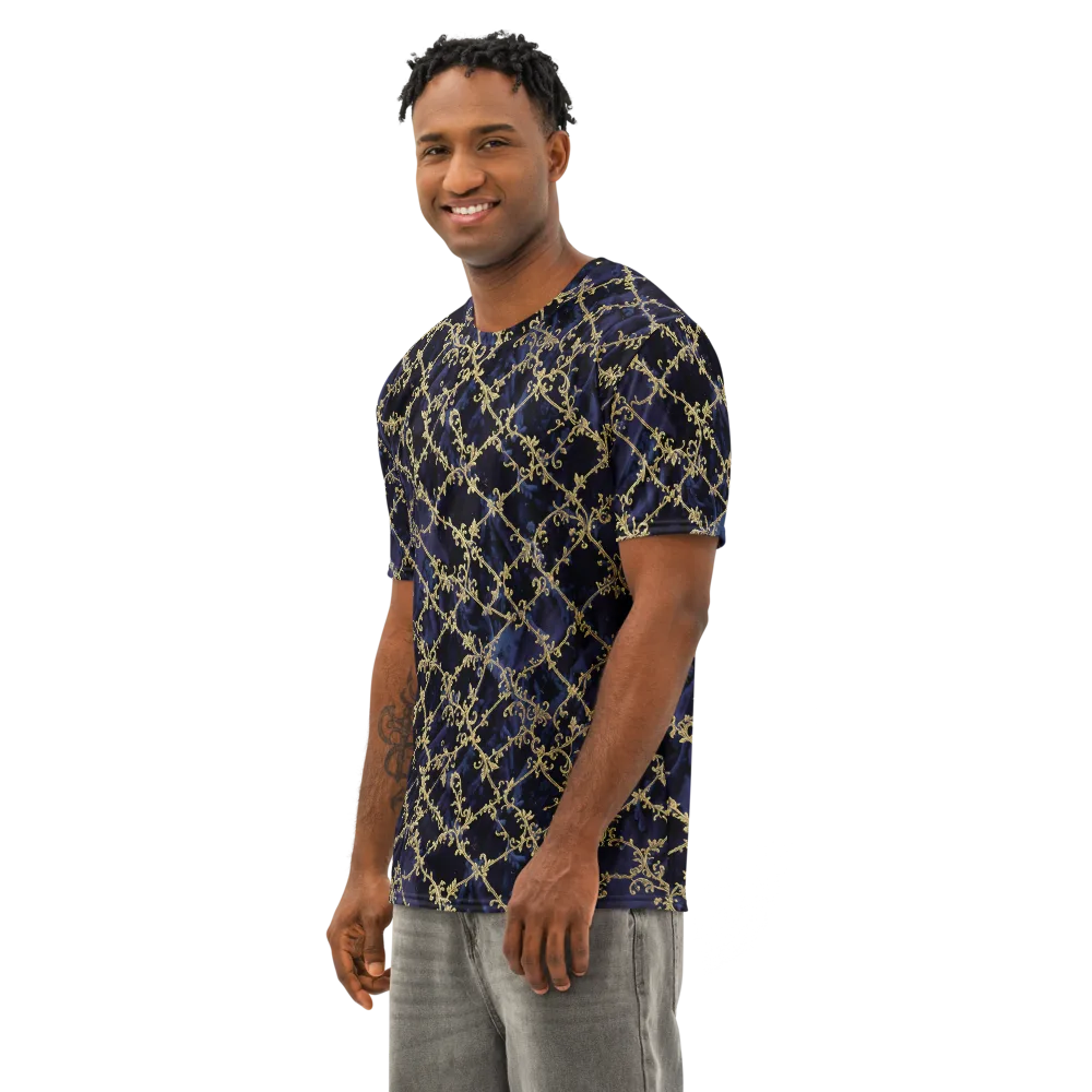 Midnight Filigree on Men's Cotton Crew Neck T-Shirt — Left Front