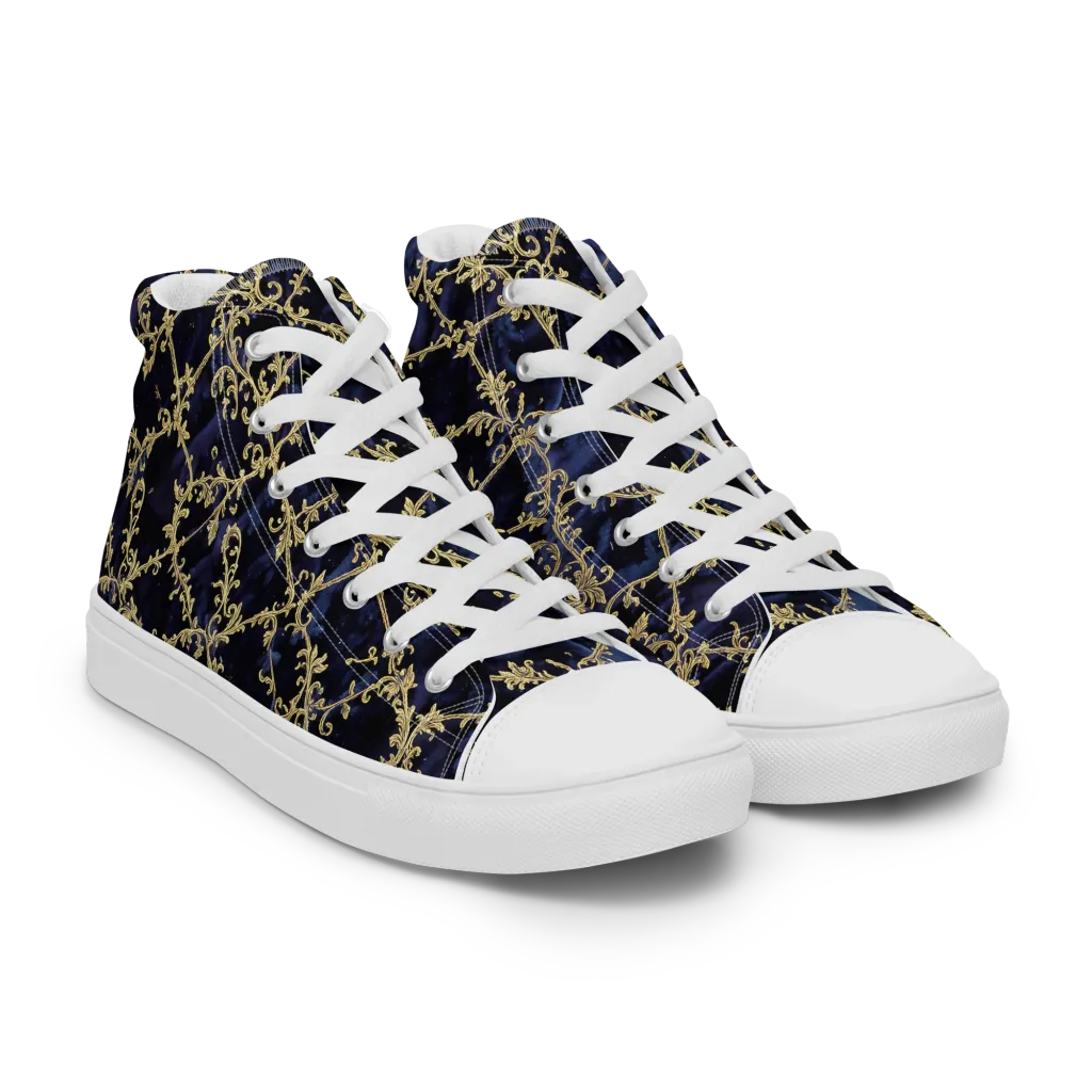 Midnight Filigree on Men's High Top Canvas Shoes — Right Front