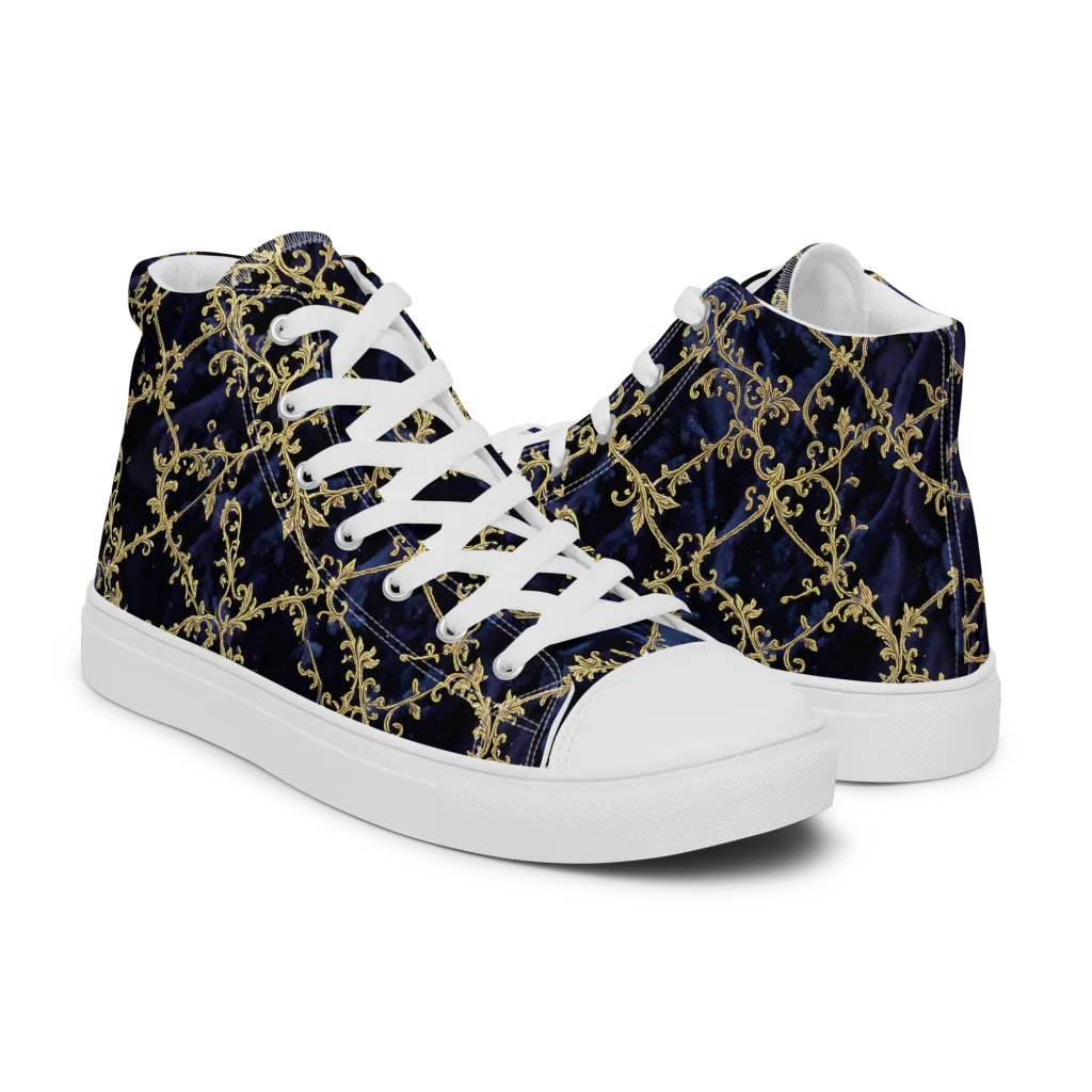Midnight Filigree on Men's High Top Canvas Shoes — Right