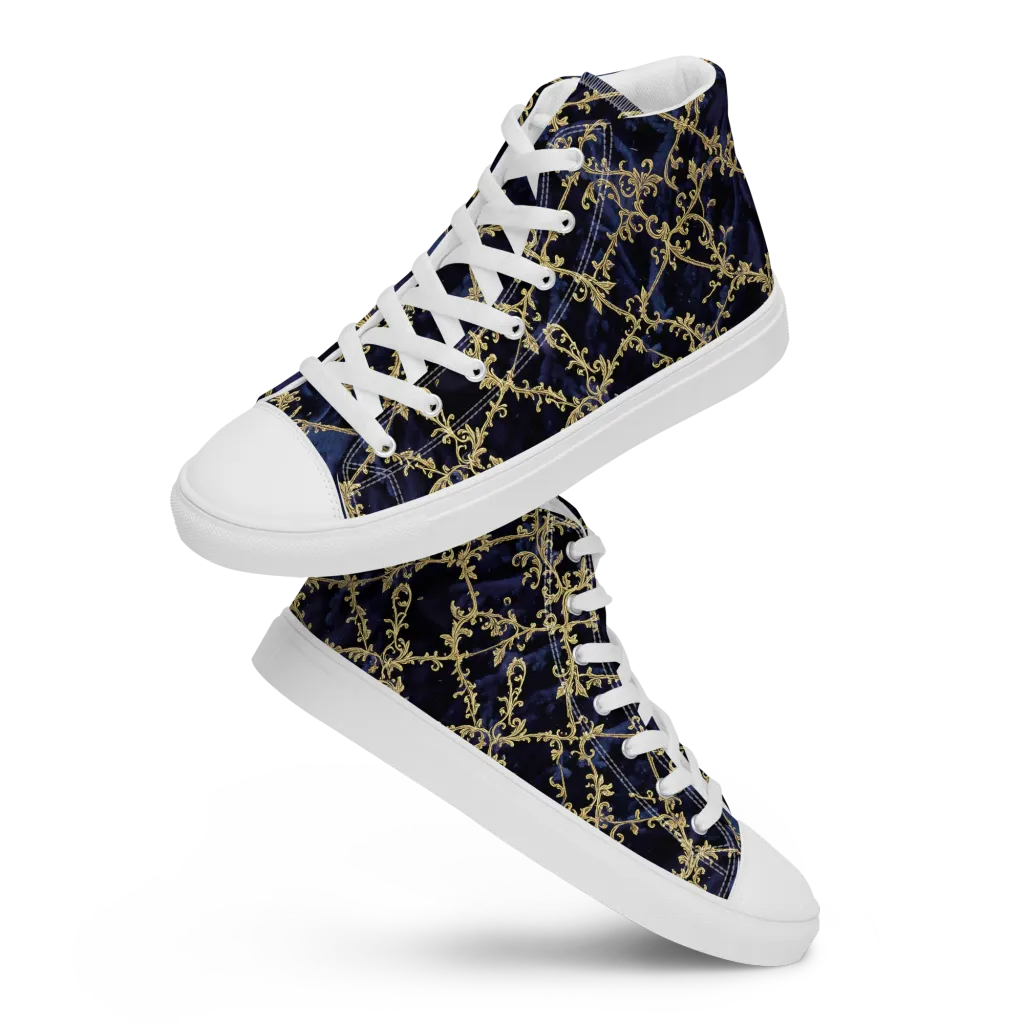 Midnight Filigree on Men's High Top Canvas Shoes — Front