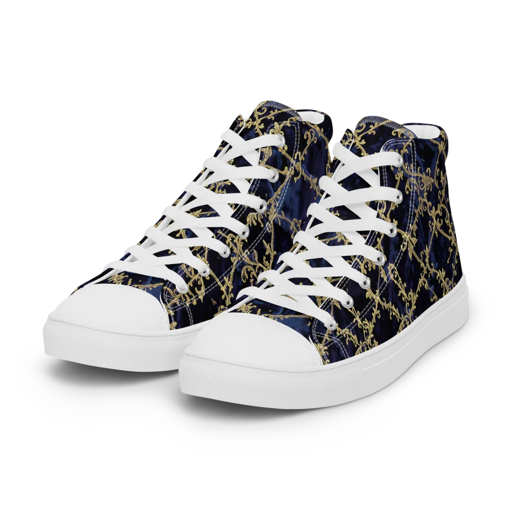 Midnight Filigree on Women's High Top Canvas Shoes — Left Front