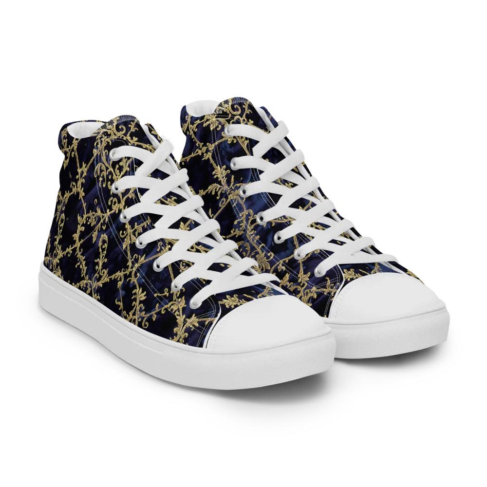 Midnight Filigree on Women's High Top Canvas Shoes — Right Front