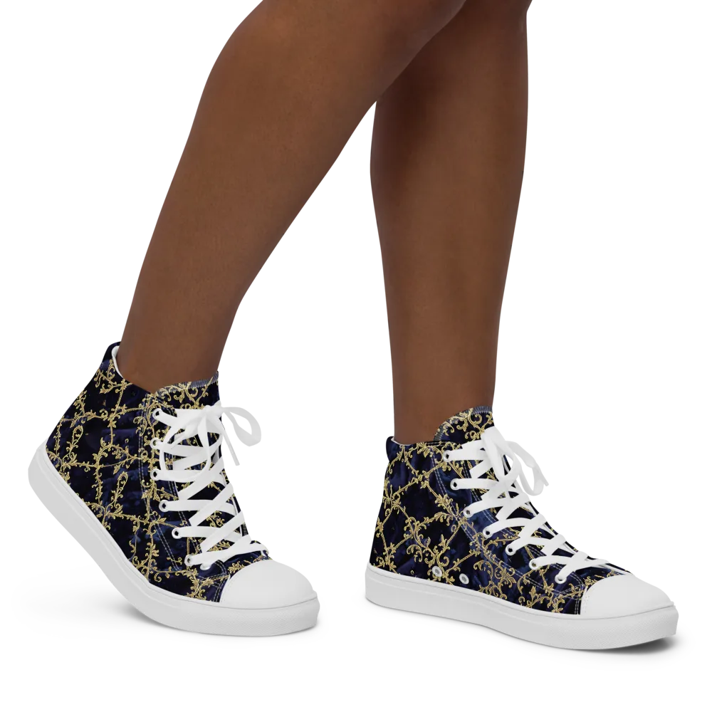 Midnight Filigree on Women's High Top Canvas Shoes — Right