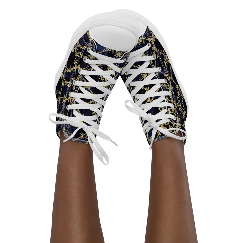 Midnight Filigree on Women's High Top Canvas Shoes — Front