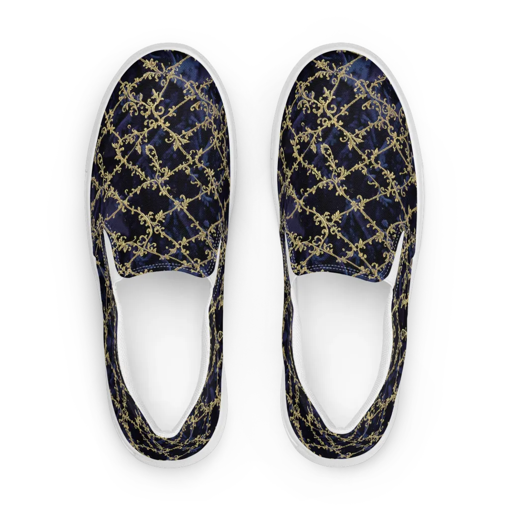 Midnight Filigree on Men's Slip-On Canvas Shoes — Front