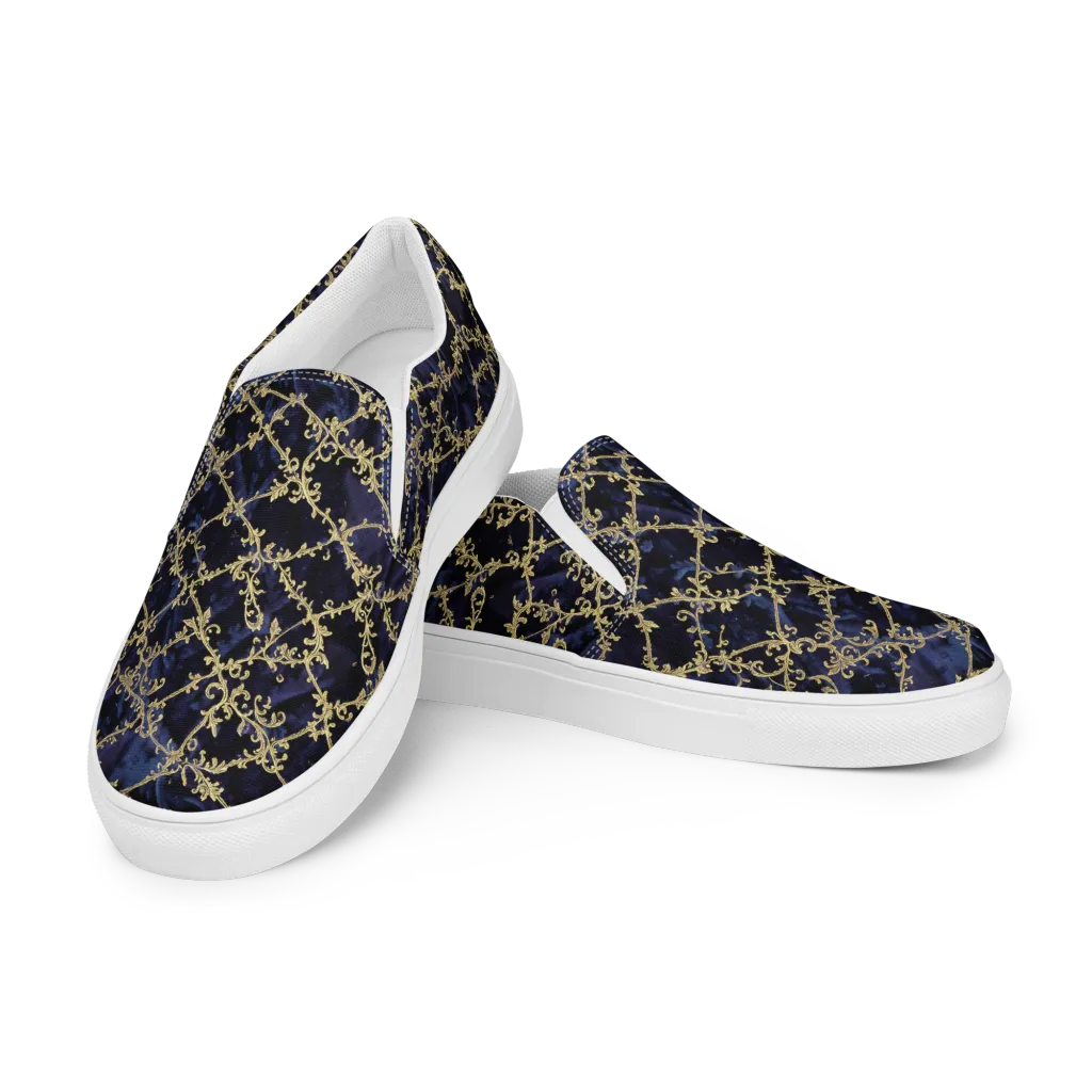 Midnight Filigree on Men's Slip-On Canvas Shoes — Left Front