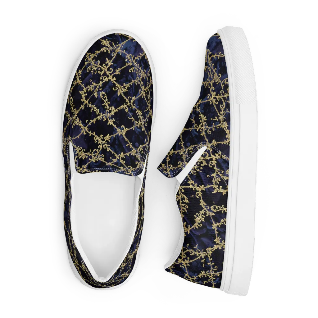 Midnight Filigree on Men's Slip-On Canvas Shoes — Front