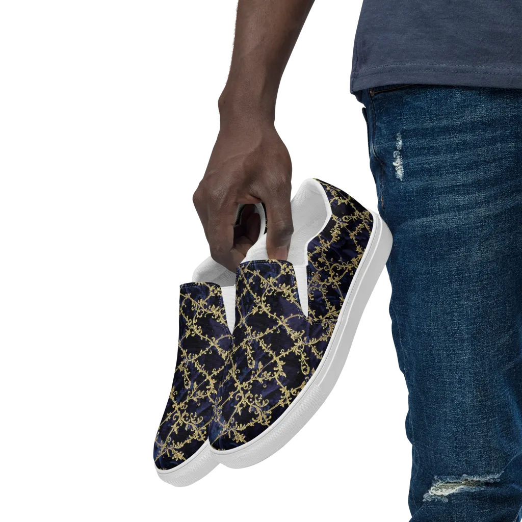 Midnight Filigree on Men's Slip-On Canvas Shoes — Left Front