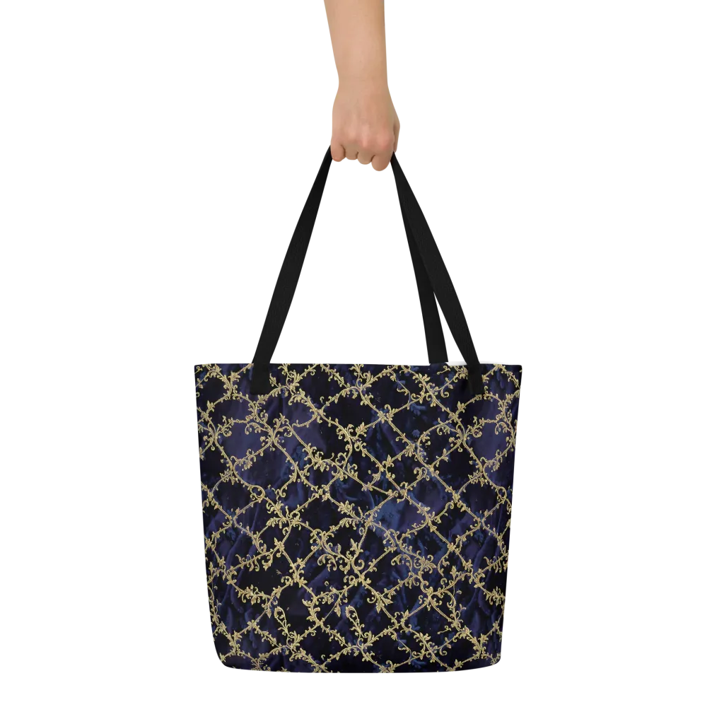 Midnight Filigree on Large Tote Bag W/ Pocket — Front