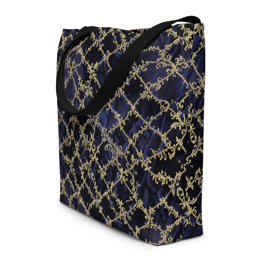 Midnight Filigree on Large Tote Bag W/ Pocket — Front