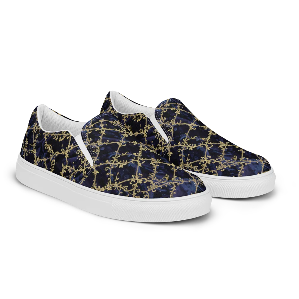 Midnight Filigree on Women's Slip-On Canvas Shoes — Right Front