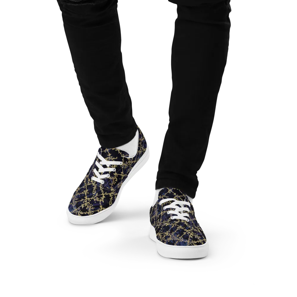 Midnight Filigree on Men's Lace-Up Canvas Shoes — Front