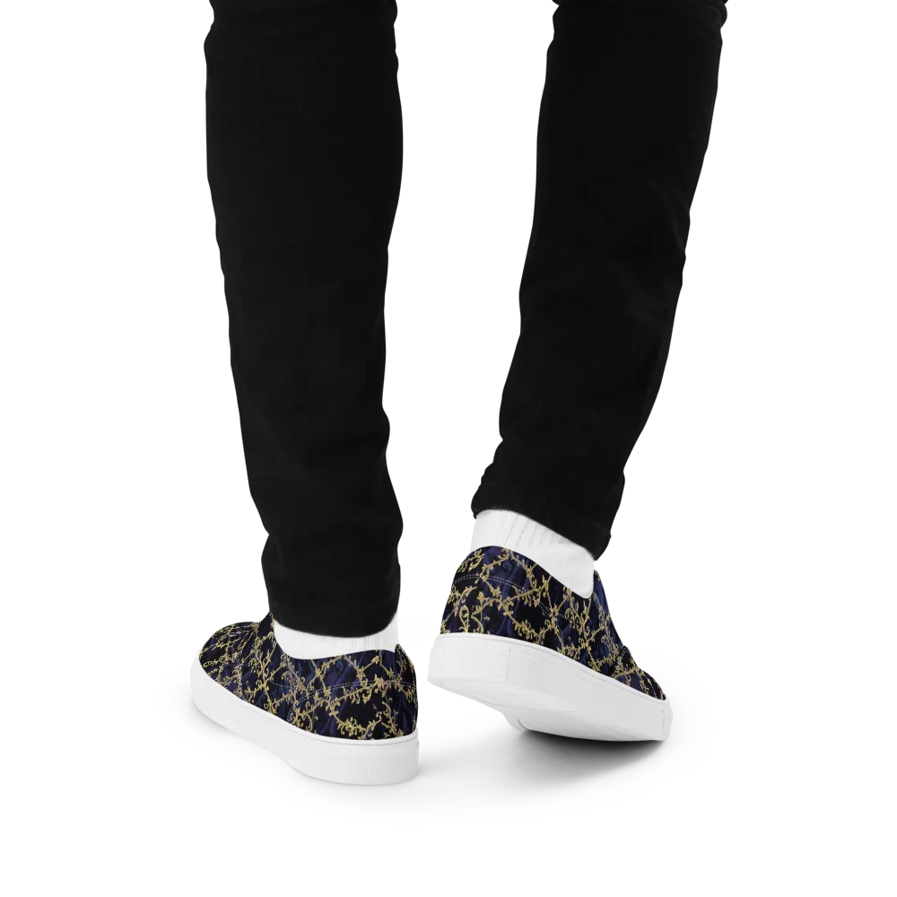 Midnight Filigree on Men's Lace-Up Canvas Shoes — Back