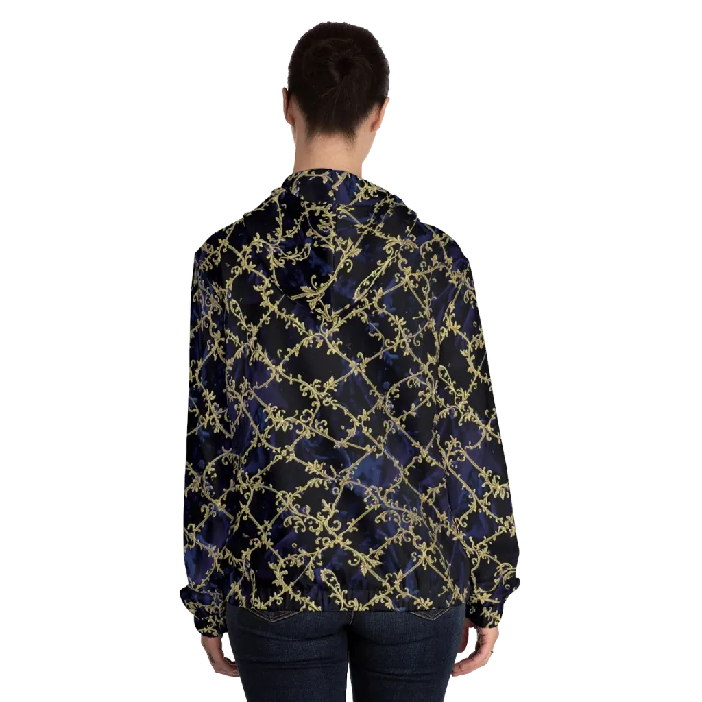 Midnight Filigree on Women's Full-Zip Hoodie — Back On Person