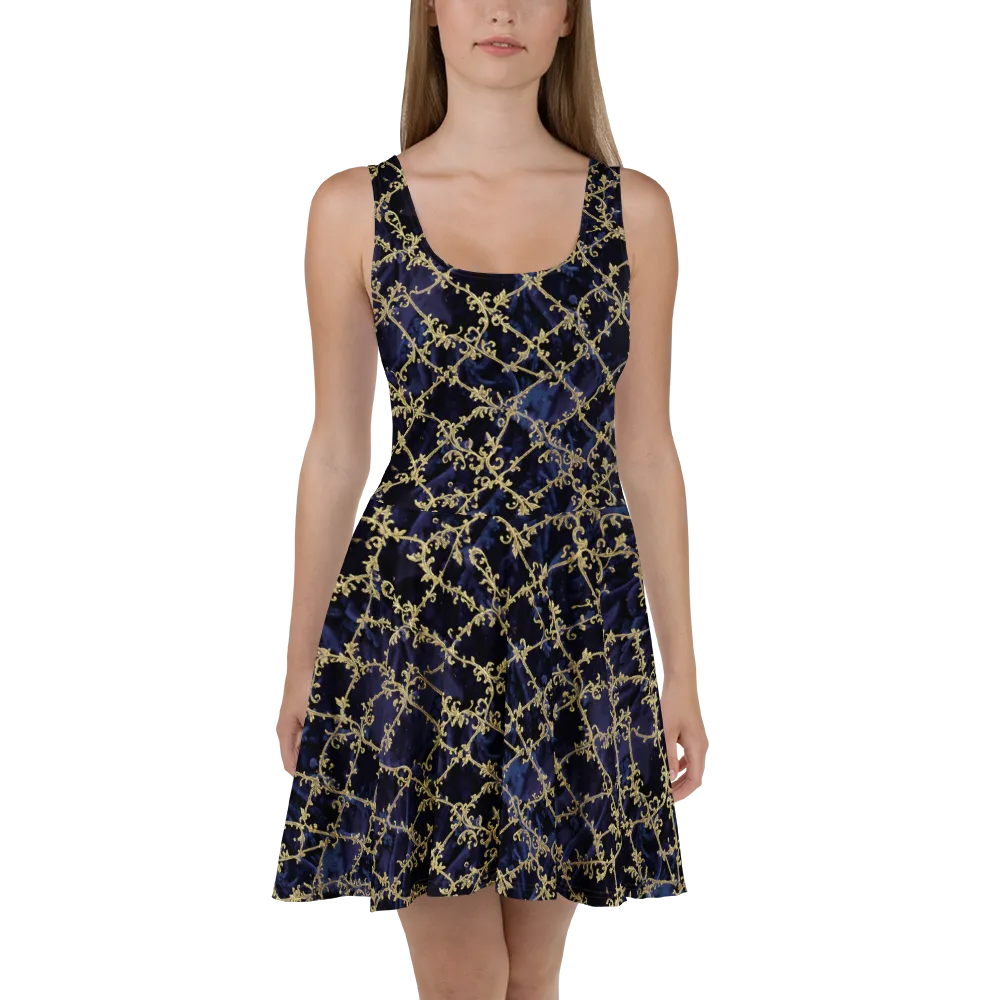 Midnight Filigree on Skater Dress — Front