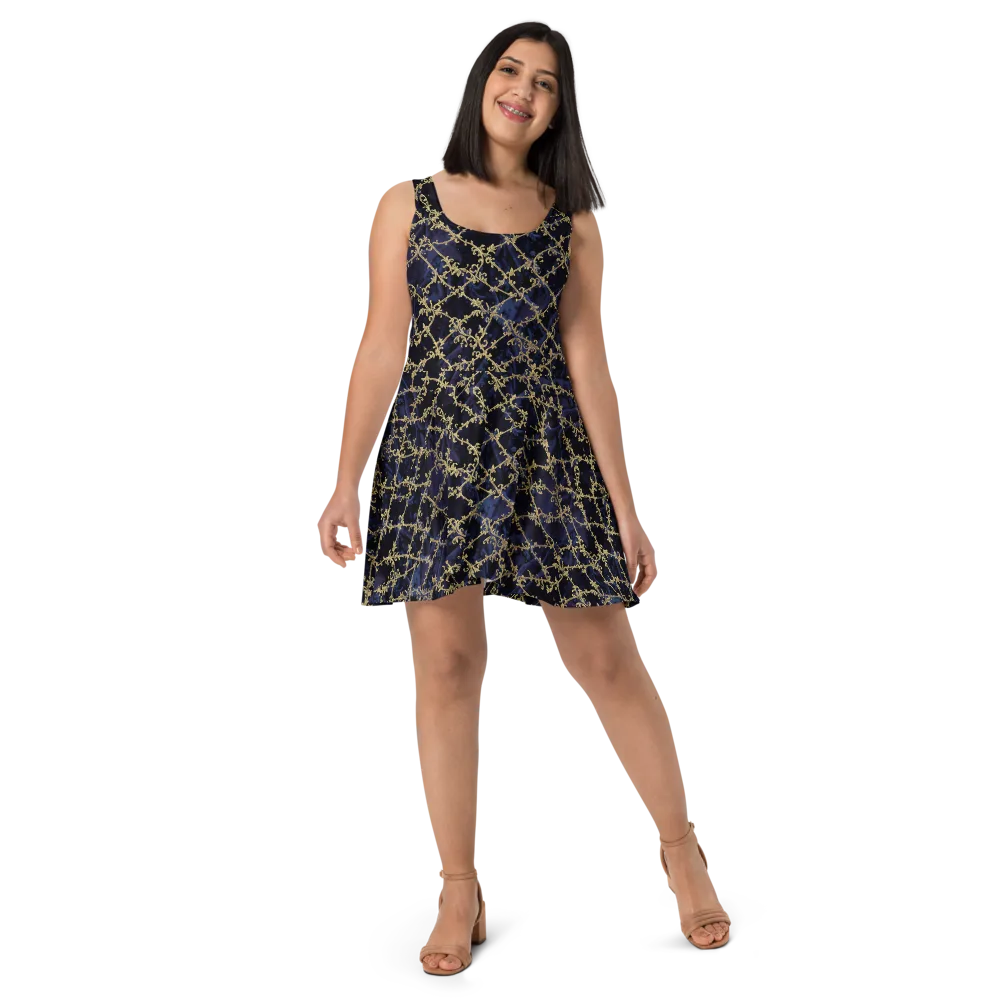 Midnight Filigree on Skater Dress — Front