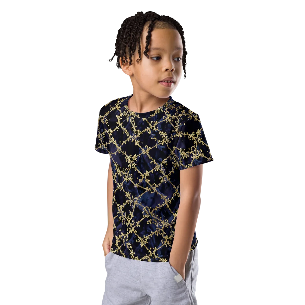 Midnight Filigree on Kids Crew Neck T-Shirt — Left Front