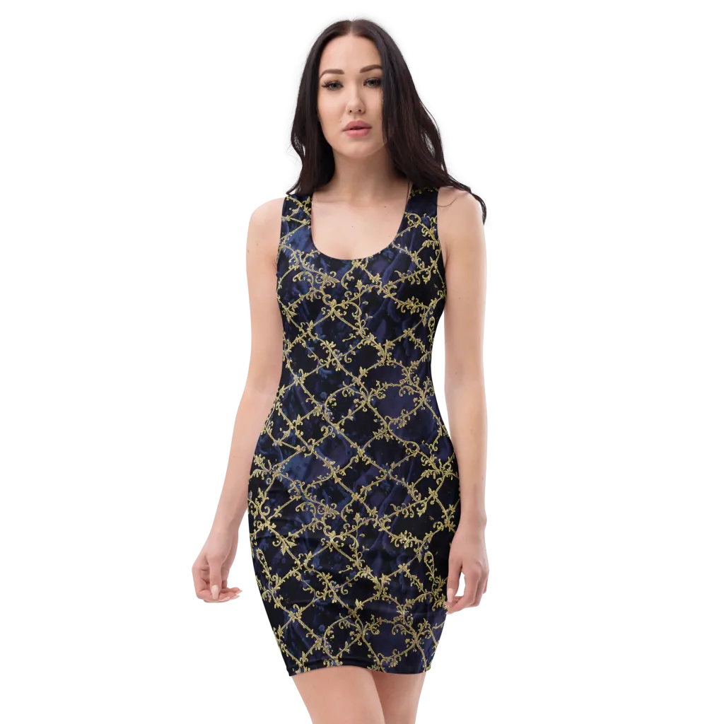 Midnight Filigree on Bodycon Dress — Front