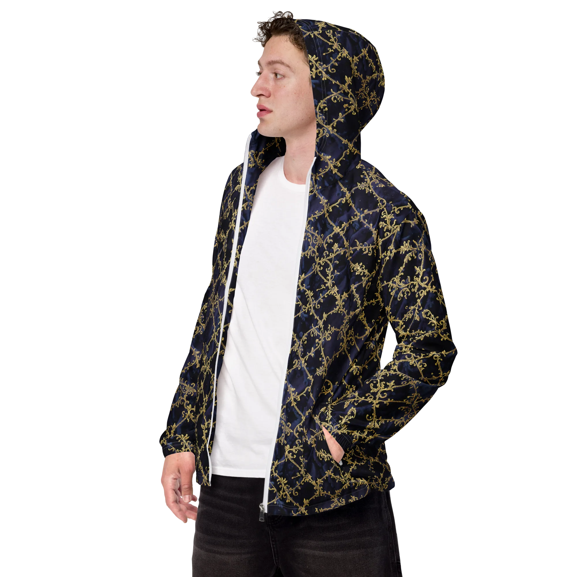 Midnight Filigree on Men's Windbreaker — Left Front