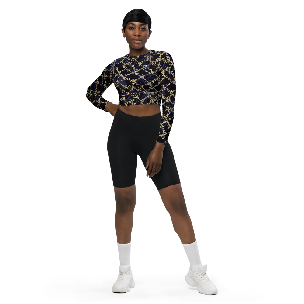 Midnight Filigree on Long Sleeve Crop Top — Front