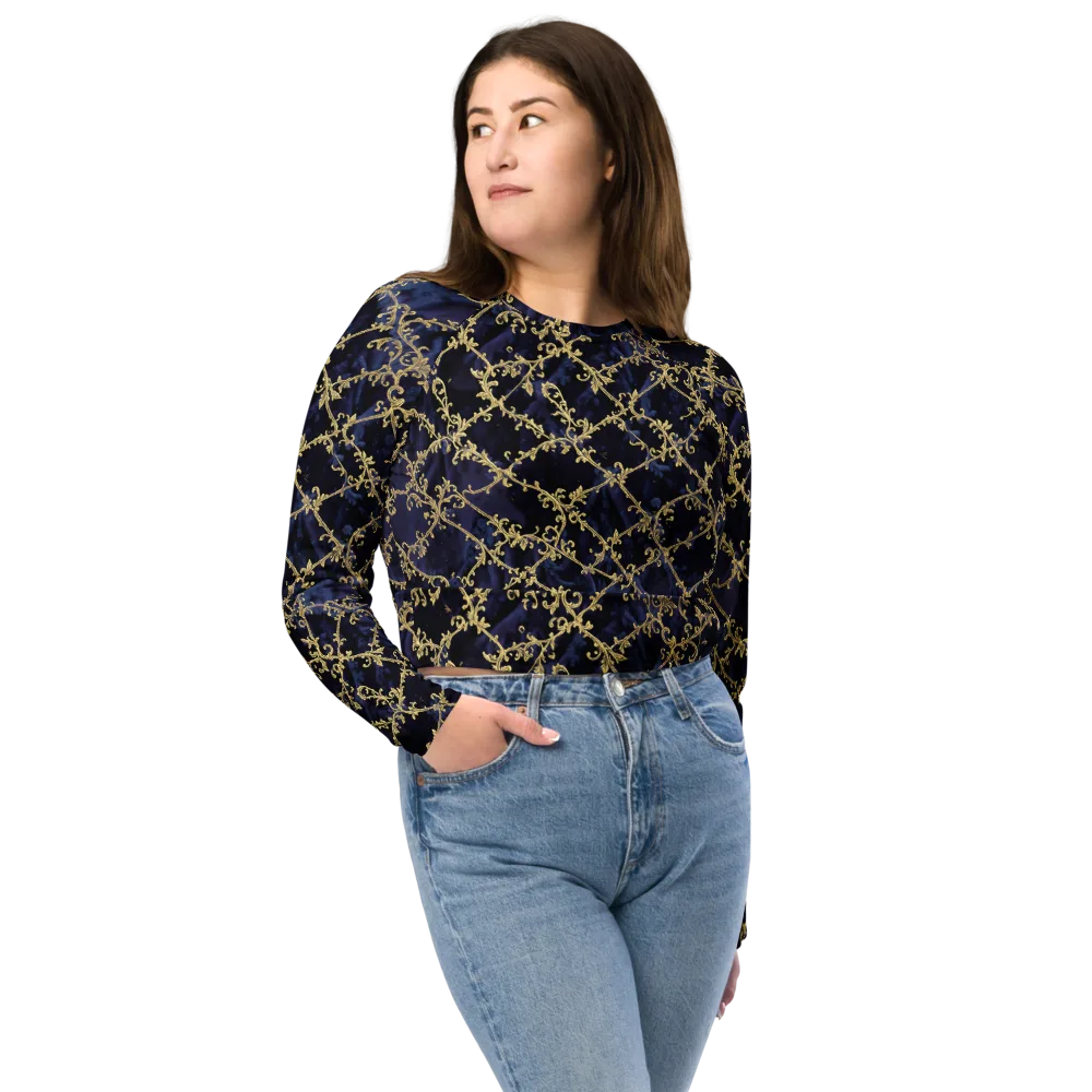 Midnight Filigree on Long Sleeve Crop Top — Front