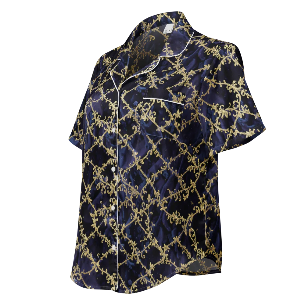 Midnight Filigree on Women's Short Sleeve Pajama Top — Left Front