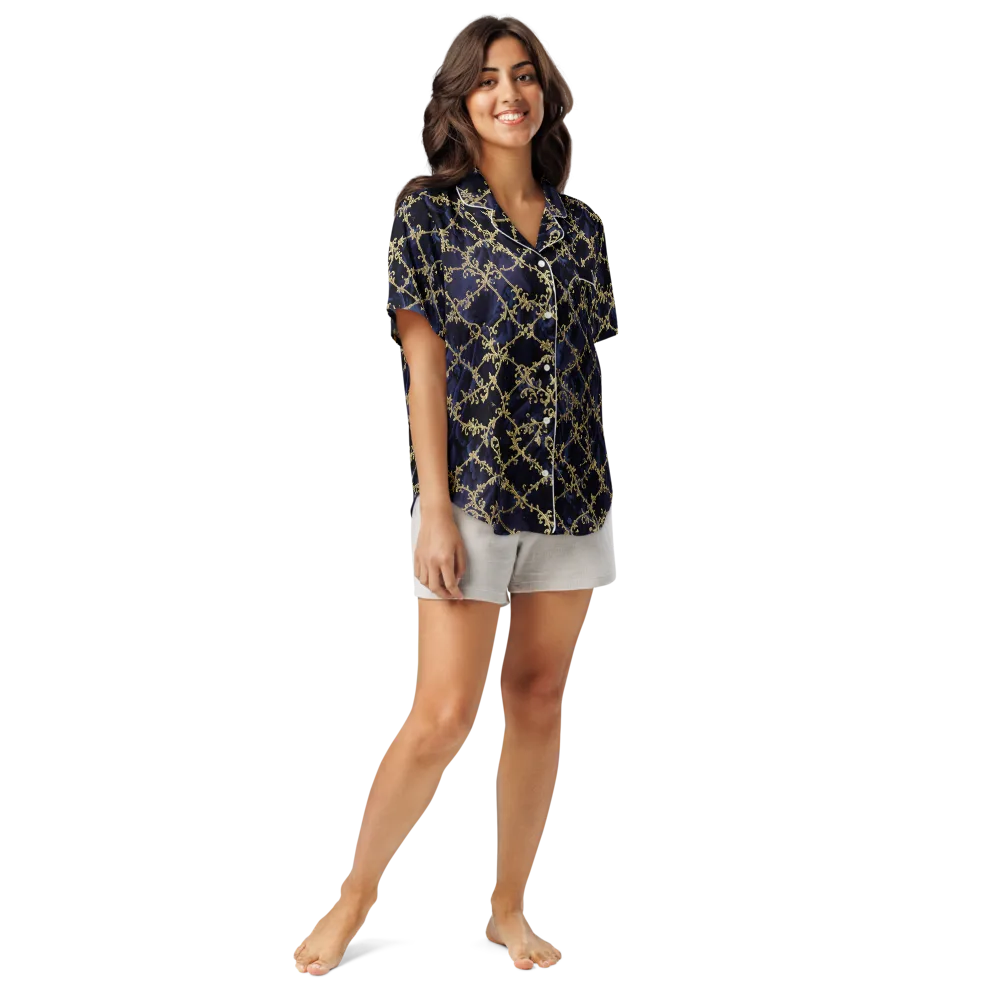 Midnight Filigree on Women's Short Sleeve Pajama Top — Front
