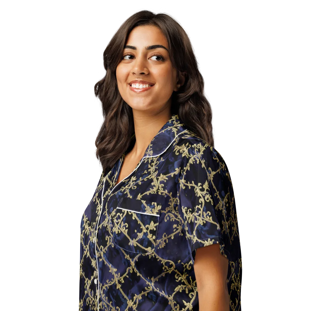 Midnight Filigree on Women's Short Sleeve Pajama Top — Left Front
