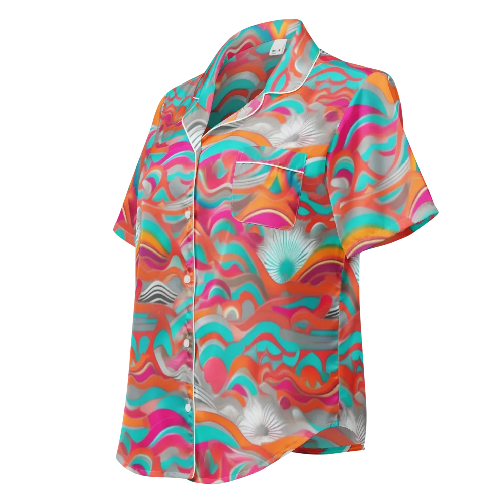 Tidal Mirage on Women's Short Sleeve Pajama Top — Left Front