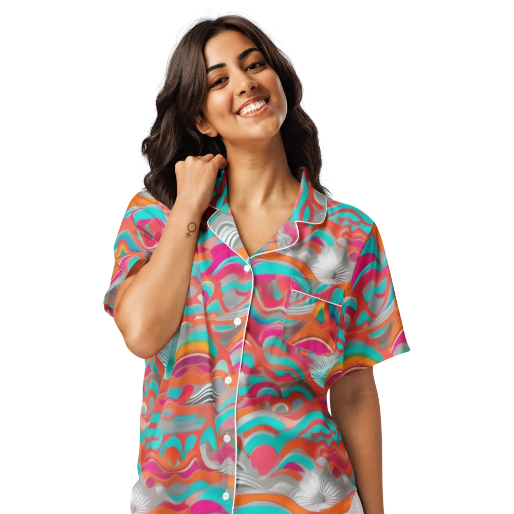 Tidal Mirage on Women's Short Sleeve Pajama Top — Front