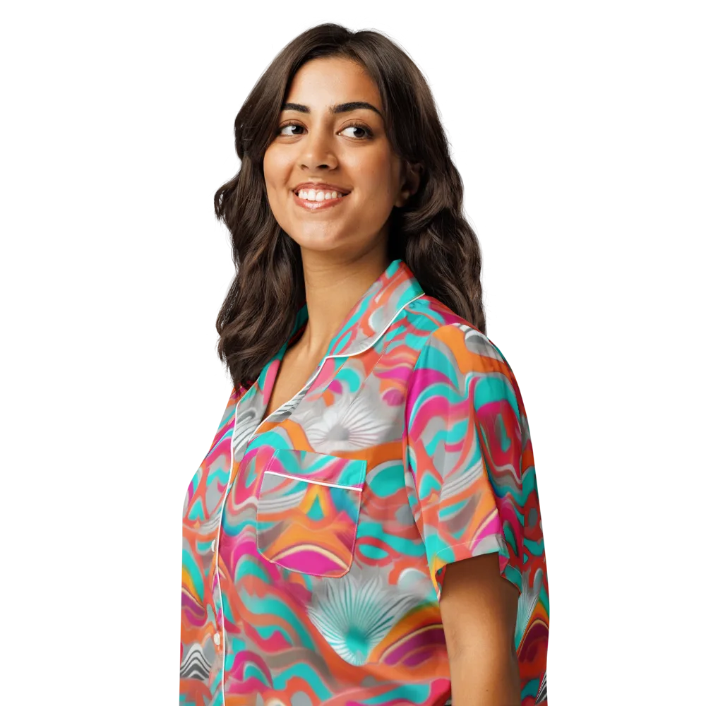 Tidal Mirage on Women's Short Sleeve Pajama Top — Left Front
