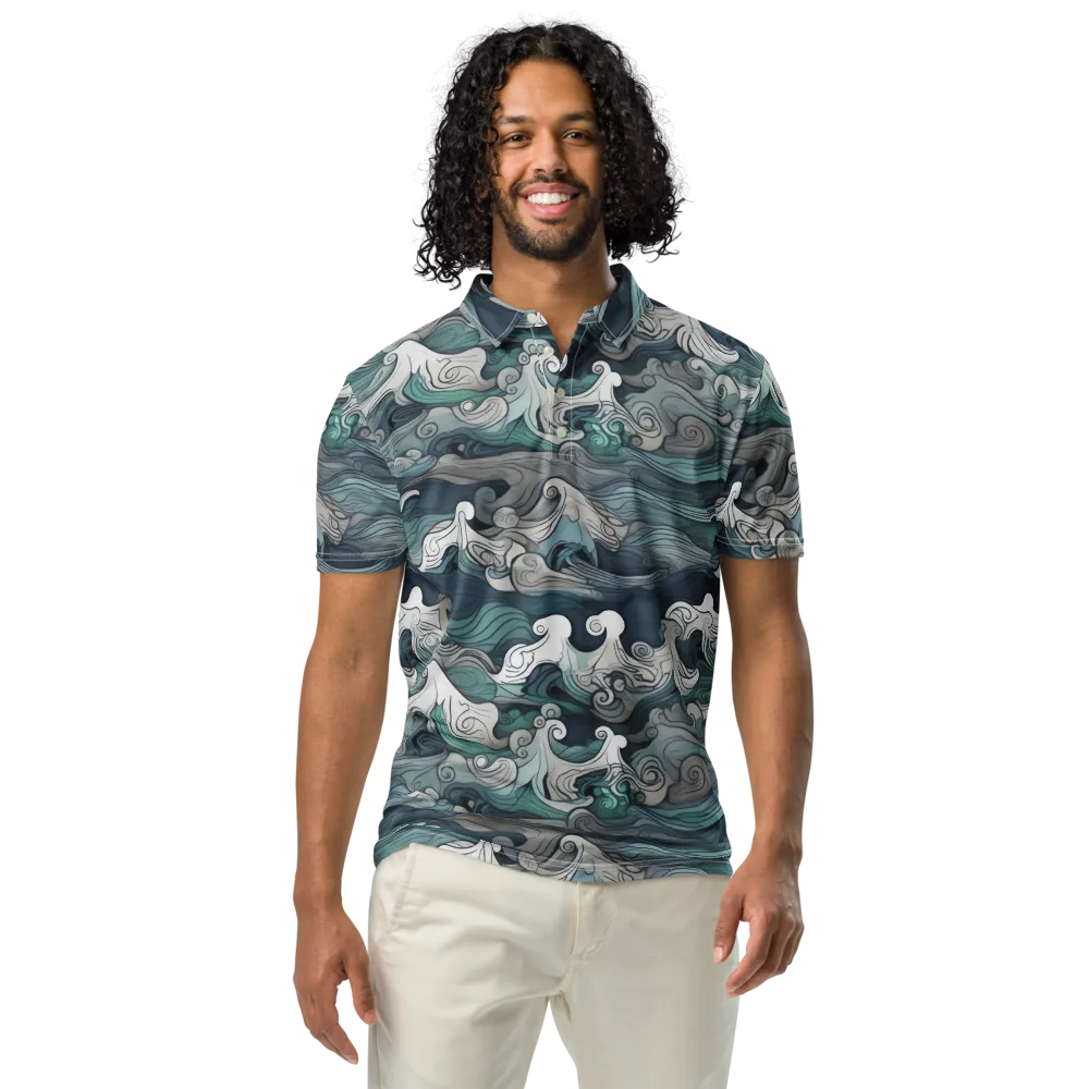 Whispering Swell on Men's Slim Fit Polo Shirt — Front