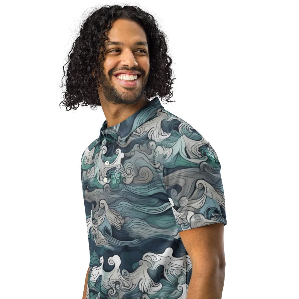 Whispering Swell on Men's Slim Fit Polo Shirt — Left Front