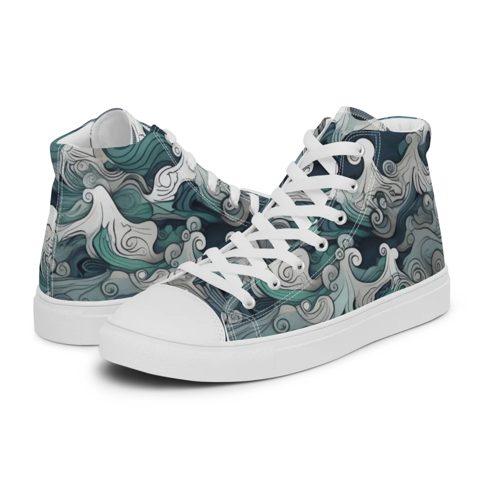 Whispering Swell on Men's High Top Canvas Shoes — Left
